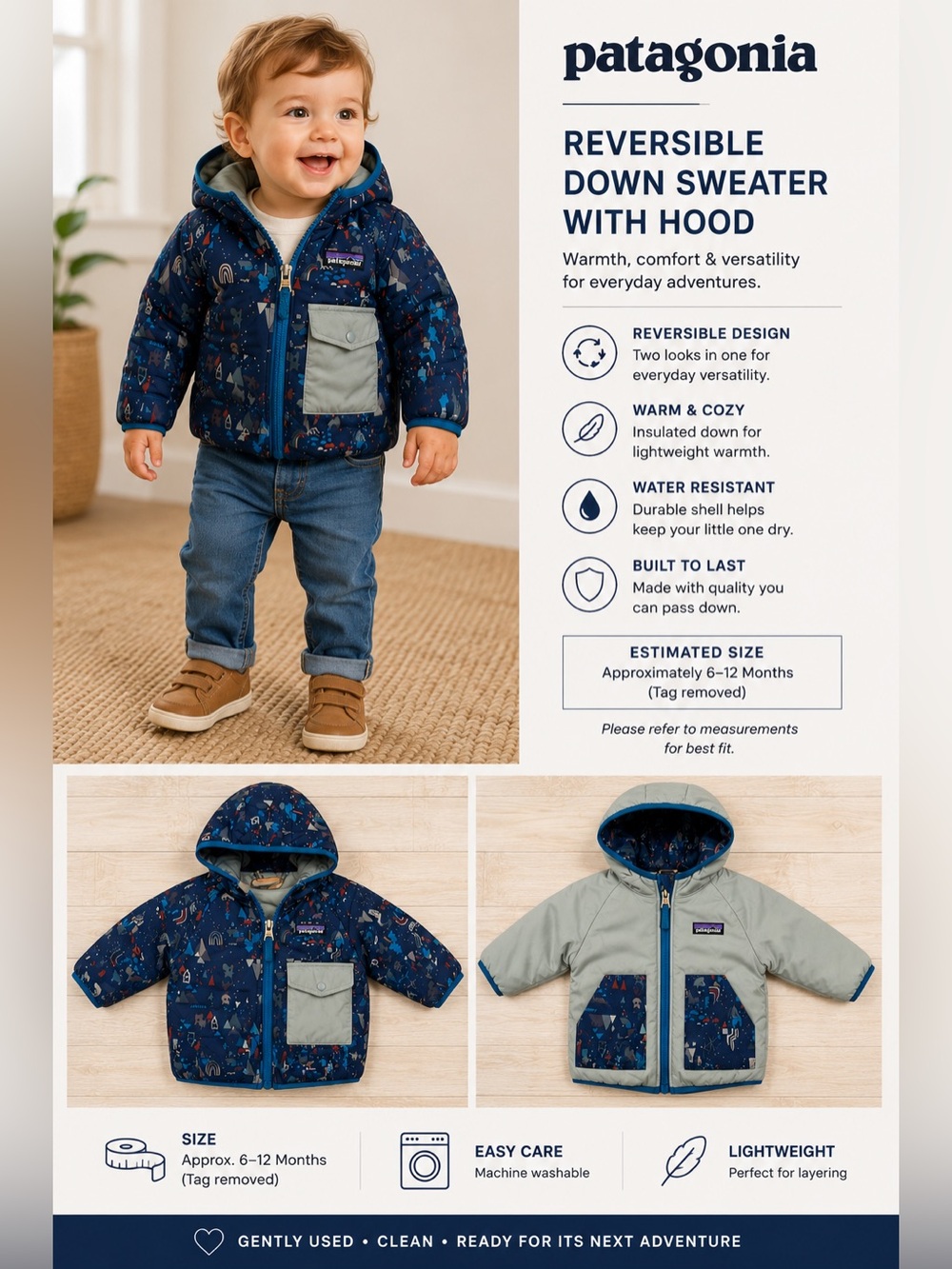 Patigonia toddler’s reversible down sweater with hood